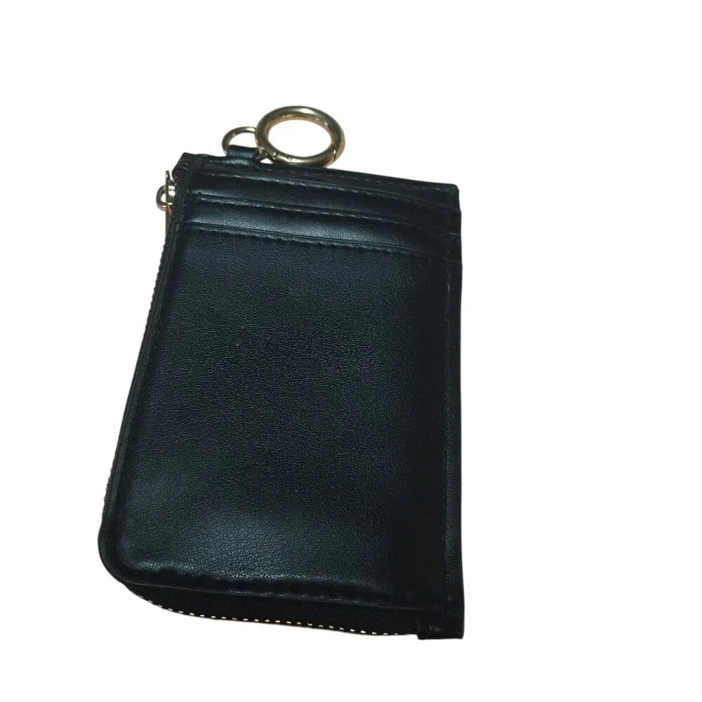 A New Day Black Card Case Pouch ID Wallet L-Zip Keyring Classic Faux Leather NEW